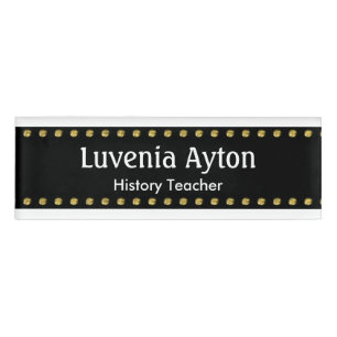 Black Stripe with golden Dots + your ideas Name Tag