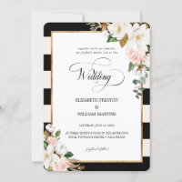 Black Striped and Magnolia Floral Wedding