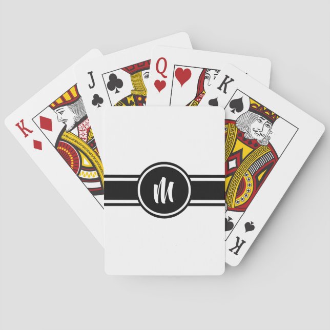 Black Striped Customisable Personalised Monogram Playing Cards (Back)