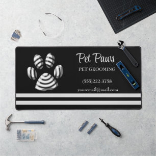 Black Striped Dog Paw Pet Grooming Service  Busine Desk Mat