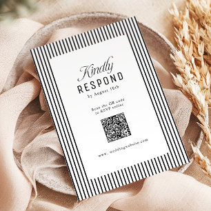Black Striped Elegance Classy QR Code Wedding RSVP Card