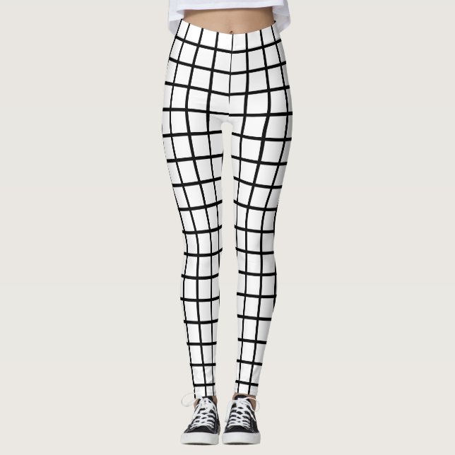 Black striped Grid Geometrical shaped Leggings (Front)