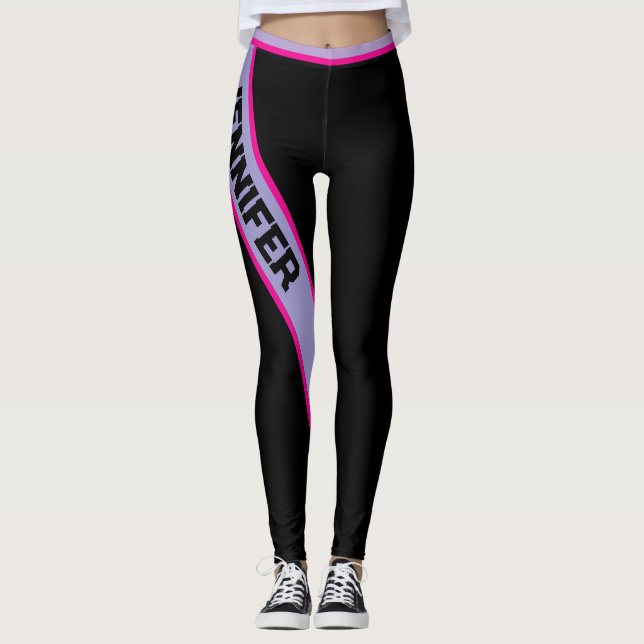 Black Striped Lilac Pink Template DIY Exercise Gym Leggings (Front)