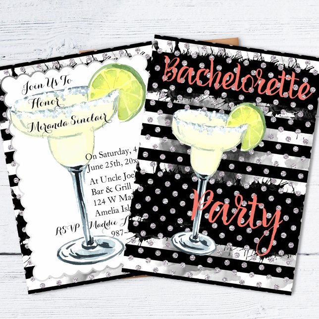 Black Striped Margarita Bachelorette Party Invitation (Creator Uploaded)