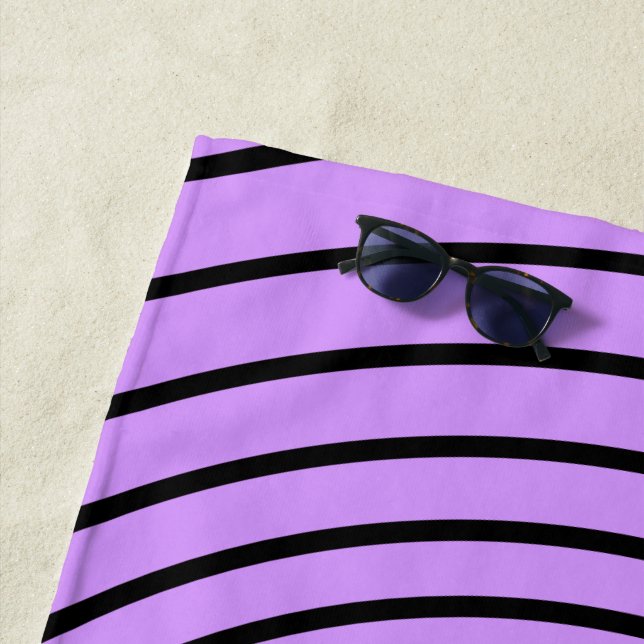 Black Striped Purple Beach Towel (In Situ)