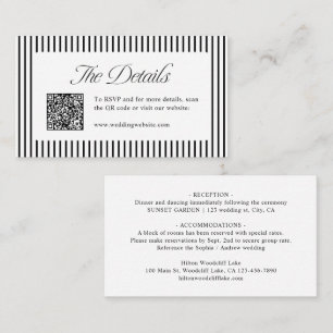 Black Striped QR Code Classy Wedding Details Place Card
