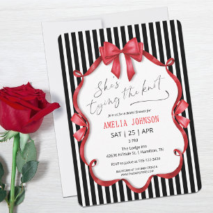 Black Striped Red Bow Vintage Bridal Shower Invitation