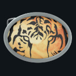 Black Striped Tiger on Fiery Orange Belt Buckle<br><div class="desc">Meet the king of the jungle, lurking in the shadows with a fiery aura. This silhouetted tiger outline was created with a clever twist: only his black stripes are painted, leaving his haunting eyes and powerful stance to emerge like magic from the blazing background. With a mesmerising blend of mystery...</div>