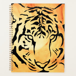 Black Striped Tiger on Fiery Orange Planner