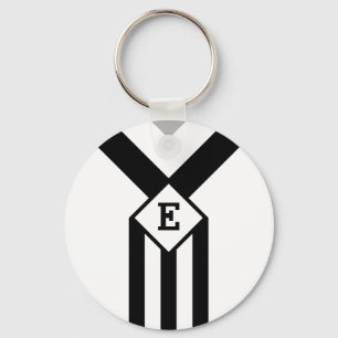 Black Stripes and Chevrons with Monogram on White Key Ring