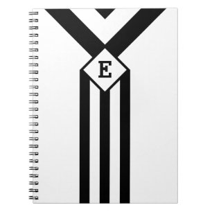 Black Stripes and Chevrons with Monogram on White Spiral Notebook