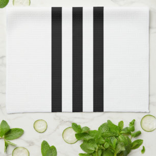 Black Stripes and Chevrons with Monogram on White Tea Towel