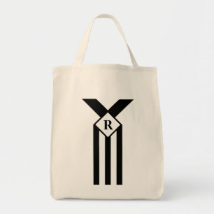 Black Stripes and Chevrons with Monogram on White Tote Bag