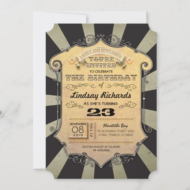black stripes carnival birthday party invitations (Front)