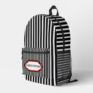 Black Stripes Design Personalised Printed Backpack