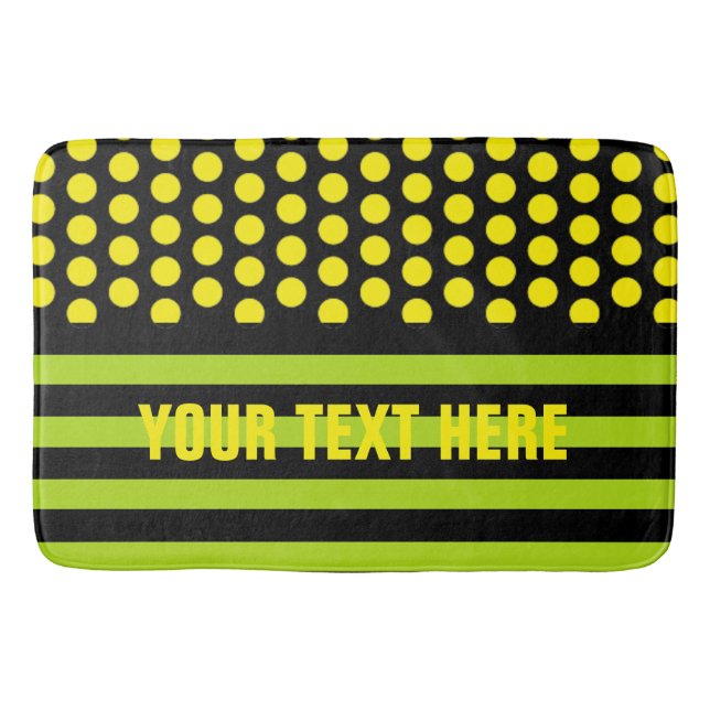 Black Stripes & Dots Pattern + your backg. & ideas Bath Mat (Front)