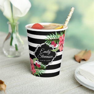 Black Stripes Exotic Flowers- Graduations Paper Cu Cups