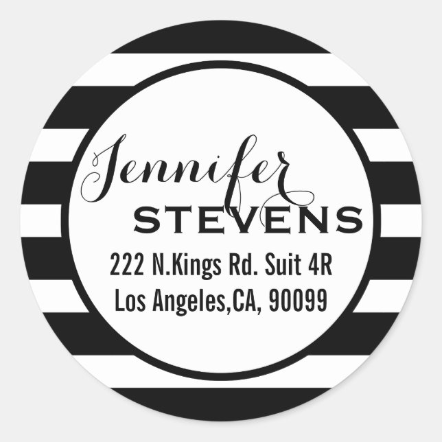 Black Stripes Geometric Pattern Classic Round Sticker (Front)