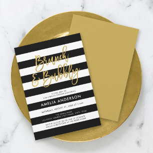 Black Stripes Gold Brunch & Bubbly Bridal Shower Invitation