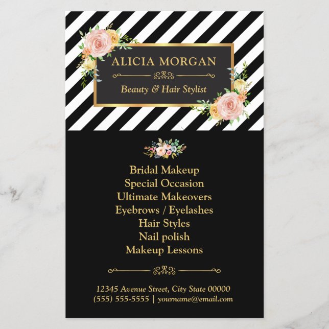 Black stripes gold frame floral flyer (Front)