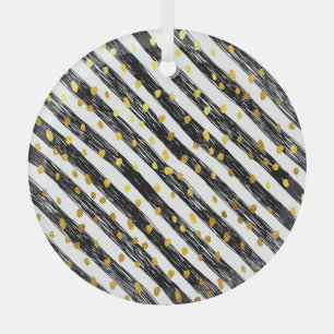 Black stripes, golden confetti, seamless pattern. glass tree decoration