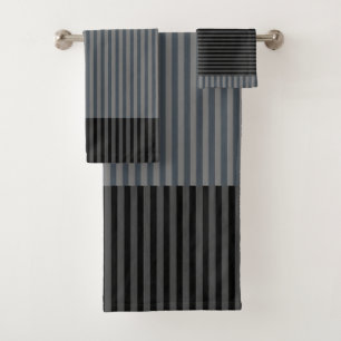 BLACK STRIPES GREY STRIPES BATH TOWEL SET