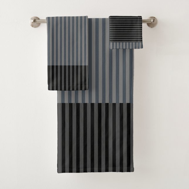 BLACK STRIPES GREY STRIPES BATH TOWEL SET (Insitu)