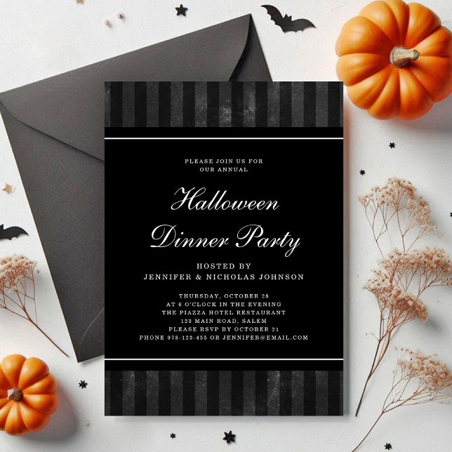 Black Stripes Halloween Dinner Party Invitation (Black Stripes Halloween Dinner Party Invitation)