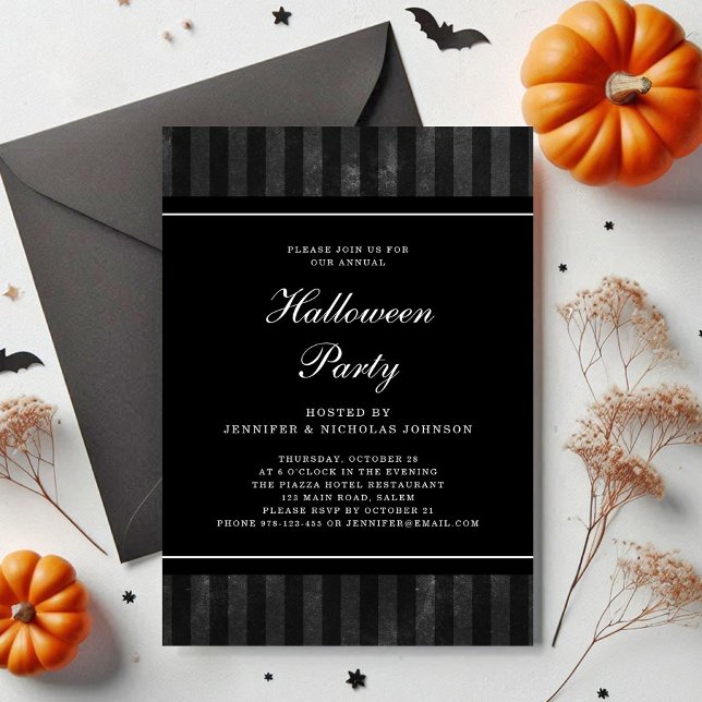 Black Stripes Halloween Party Invitation (Black Stripes Halloween Party Invitation)