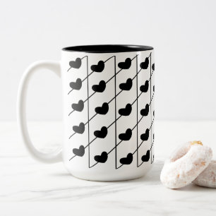 Black Stripes Hearts Two-Tone Coffee Mug