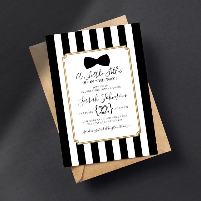Black Stripes Little Fella Baby Shower Invitation (Creator Uploaded)
