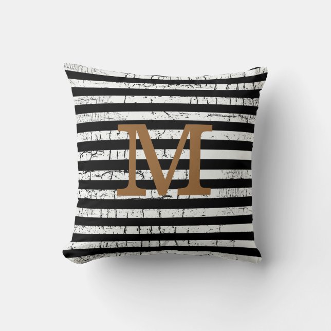 black stripes monogrammed decor idea cushion (Front)
