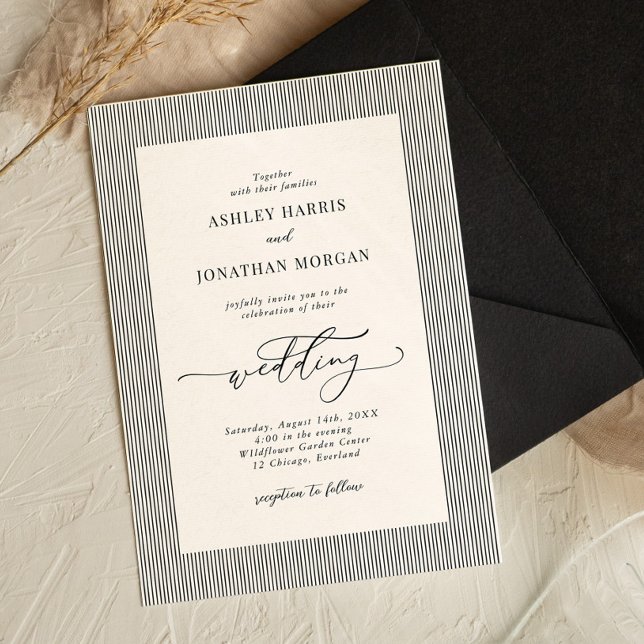 Black Stripes Old Money Wedding Invitation (Creator Uploaded)