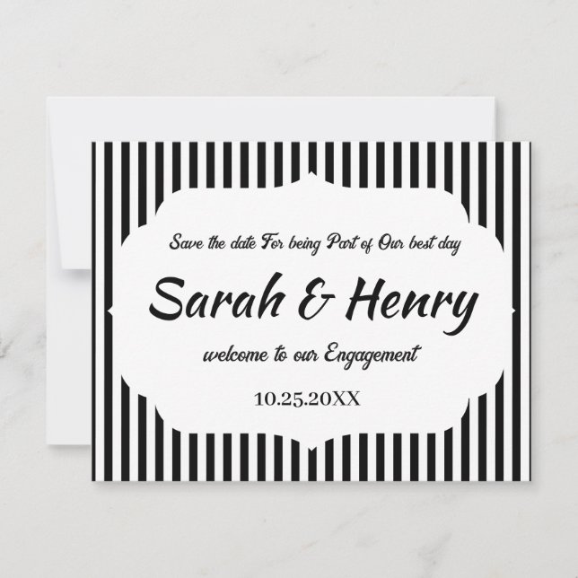 BLACK STRIPES PERSONALIZED NAME SAVE THE DATES  RSVP CARD (Front)