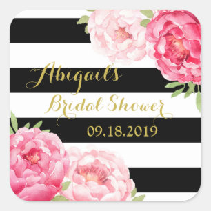 Black Stripes Pink Floral Bridal Shower Favour Tag