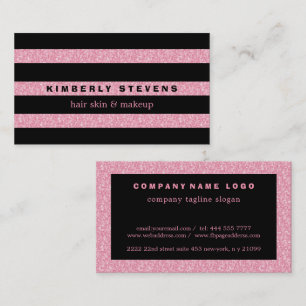 Black Stripes & Pink Glitter Business Card