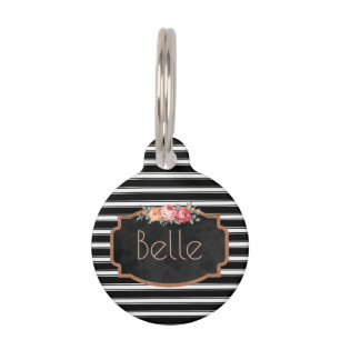 Black Stripes Pink Roses Personalised Pet ID Phone Pet Tag