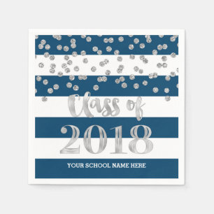 Black Stripes Silver Dots Class of 2018 Graduation Napkin