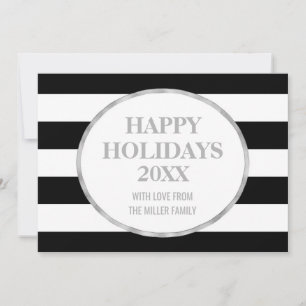 Black Stripes Silver Happy Holidays Photo Cards