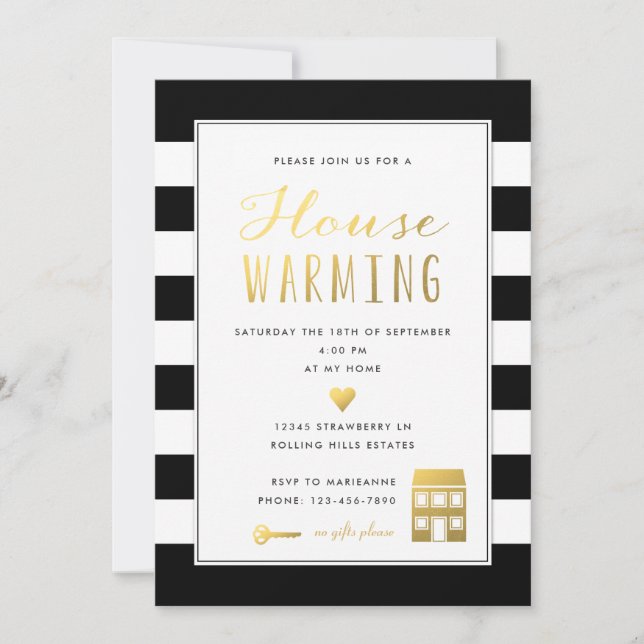 Black Stripes Single Housewarming Party Invitation (Front)