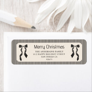 Black Stripes with Bow Christmas Return Address