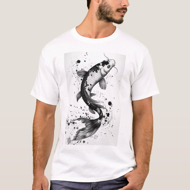 Black Stroke Koi Fish Flat Illustration T-Shirt (Front)