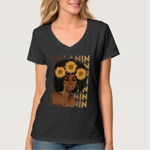 Black Strong Girl Afro Sunflower Melanin African A T-Shirt