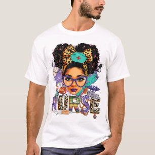 Black Strong Nurse Afro Love Melanin African Ameri T-Shirt