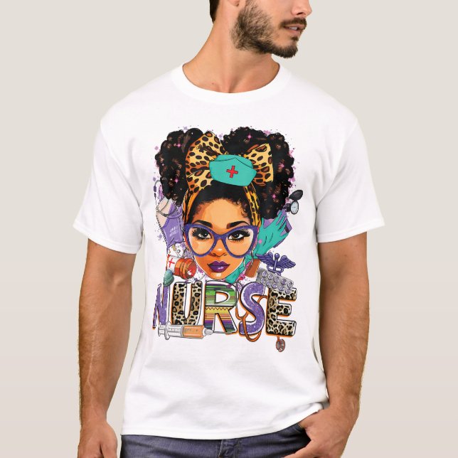 Black Strong Nurse Afro Love Melanin African Ameri T-Shirt (Front)