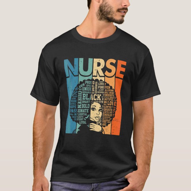 Black Strong Nurse Afro Love Melanin African Ameri T-Shirt (Front)