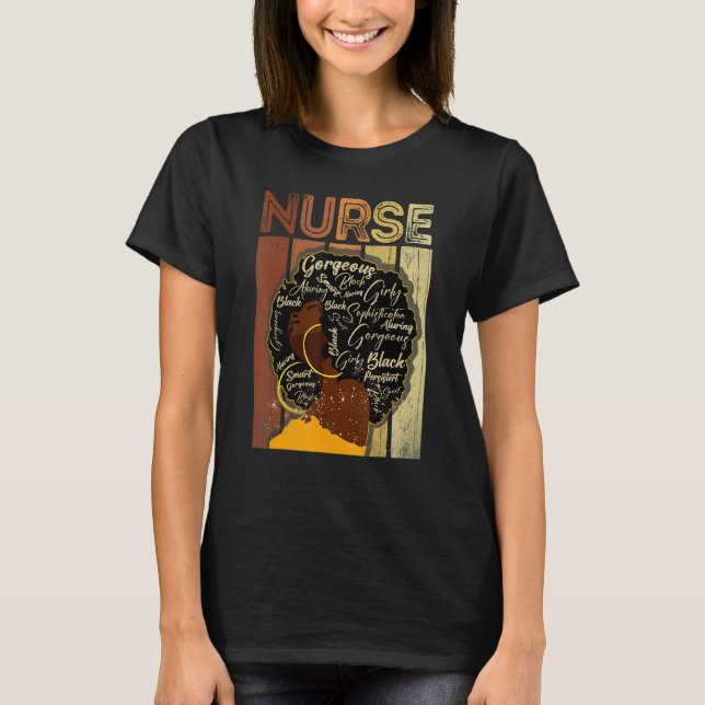 Black Strong Nurse Afro Love Melanin African Ameri T-Shirt (Front)