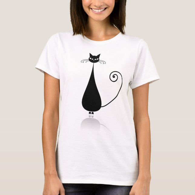 Black Stylised Cat T-Shirt (Front)