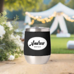 Black Stylised Wedding Best Man<br><div class="desc">Gift your wedding best man with this trendy and personalised,  stainless steel wine tumbler with his name in stylised script inside a white,  oval design. Background colour and script is black. Personalise your wine tumbler by editing and replacing name with desired name. Available in many,  popular wedding colour schemes.</div>