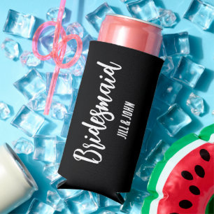Black Stylised Wedding Bridesmaid Seltzer Can Cooler